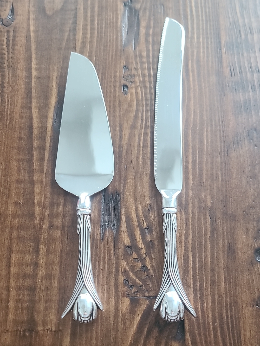 Stainless Steel Silver Cake Server and Knife Set